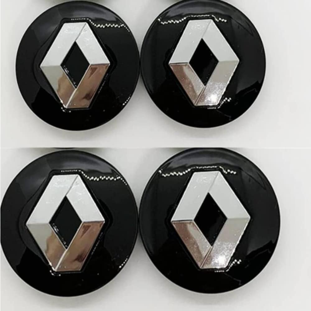 AOWNE Lot de 4 cache-moyeux noirs de 57 mm avec logo pour Renault (noir)