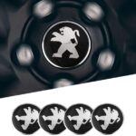 4 pièces 56 mm Autocollants de Capuchons centraux de moyeu de Voiture pour Peugeot 206 307 308 3008 207 208 407 508 2008 5008 107, Capuchons de Garniture de moyeu Central de Roue Autocollants,Black-