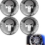 RXKFIGX 4 Pcs Cache-Moyeux Le Crâne Voiture Cache Moyeux Jante Universel Cache-Moyeux Autocollant 3D Silicone Cache-Moyeu Compatible with 56 mm Auto Capuchons pour Cache-Moyeu Centre De Roue