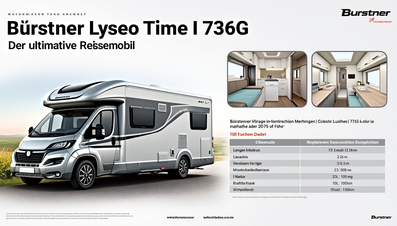 découvrez la fiche technique complète du bürstner lyseo time i 736g, un camping-car alliant confort, performance et innovation. profitez d'un espace de vie optimisé, de fonctionnalités modernes et d'un design élégant pour vos voyages en toute sérénité.