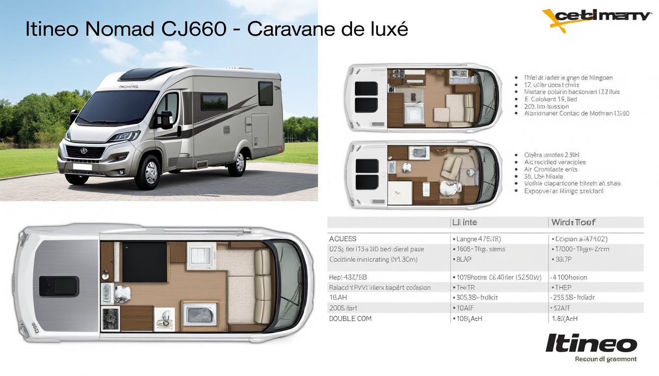 découvrez la fiche technique de l'itineo nomad cj660, un camping-car alliant confort et performance. explorez ses caractéristiques innovantes, son design moderne et ses équipements pratiques pour des voyages inoubliables sur la route.