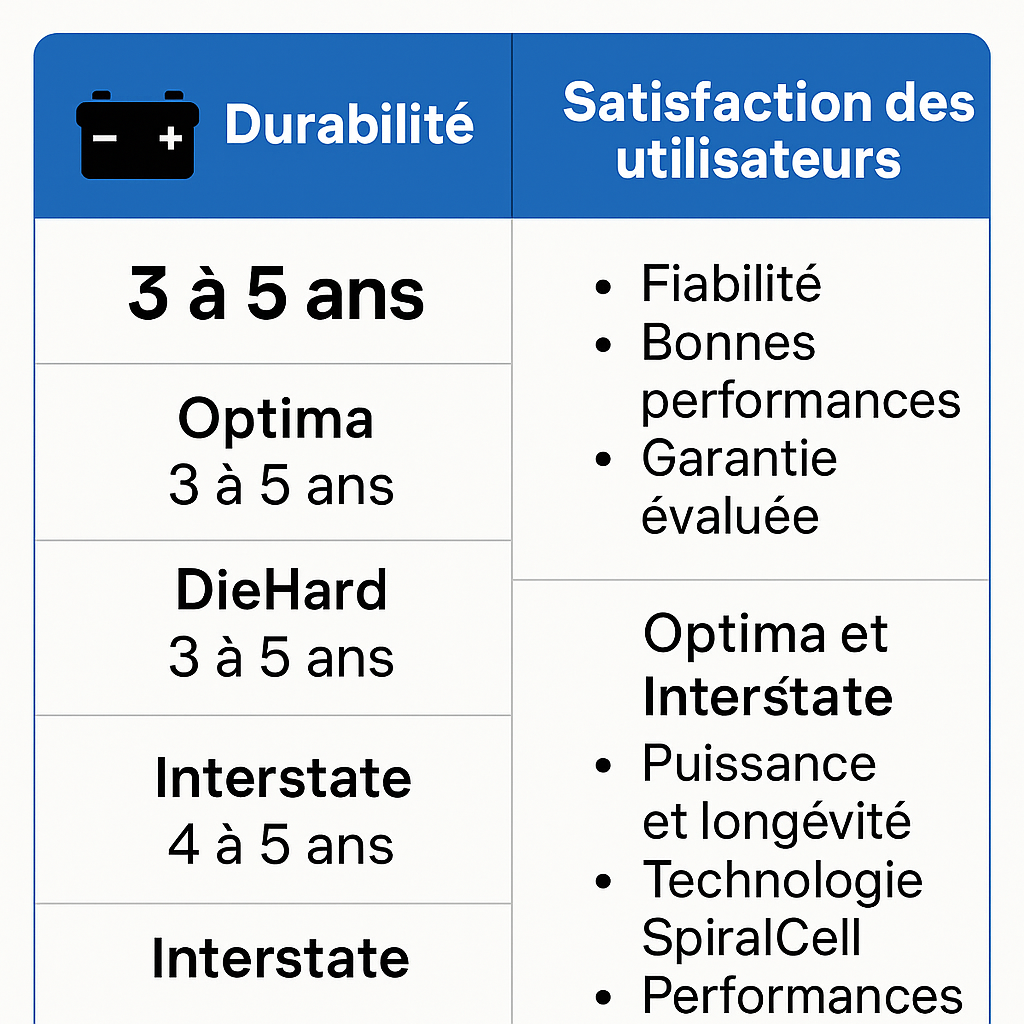 durabilité des différentes batteries start