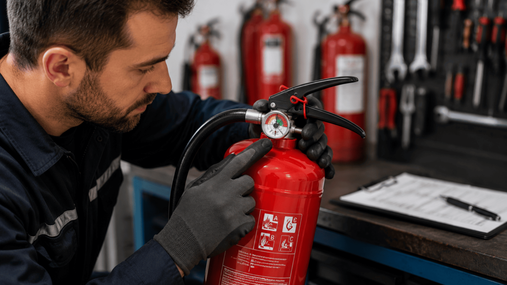 Inspection d'un extincteur en atelier (1)